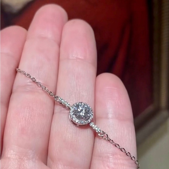 Moissanite Bracelet 1 CT Center Stone 925 Sterling Silver Platinum Plated Chain - Picture 12 of 14